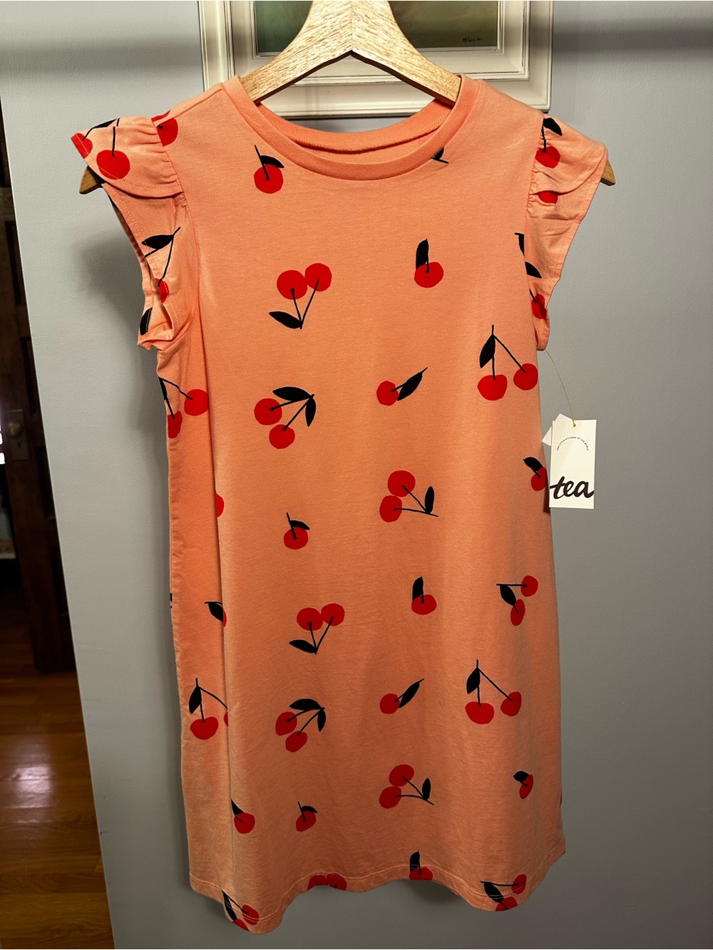 Tea Collection Peach Dress with Red Cherry Print NWT